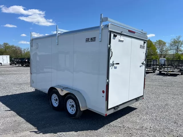 Car Mate 7 x 14 Enclosed Cargo Trailer Ladder Racks 2 Car Mate 7 x 14 Enclosed Cargo Trailer